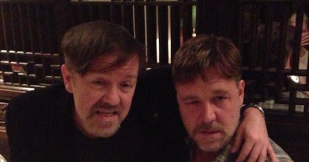 Ricky Gervais & Russell Crowe Get Drunk, Share Pics on Twitter! - E! Online